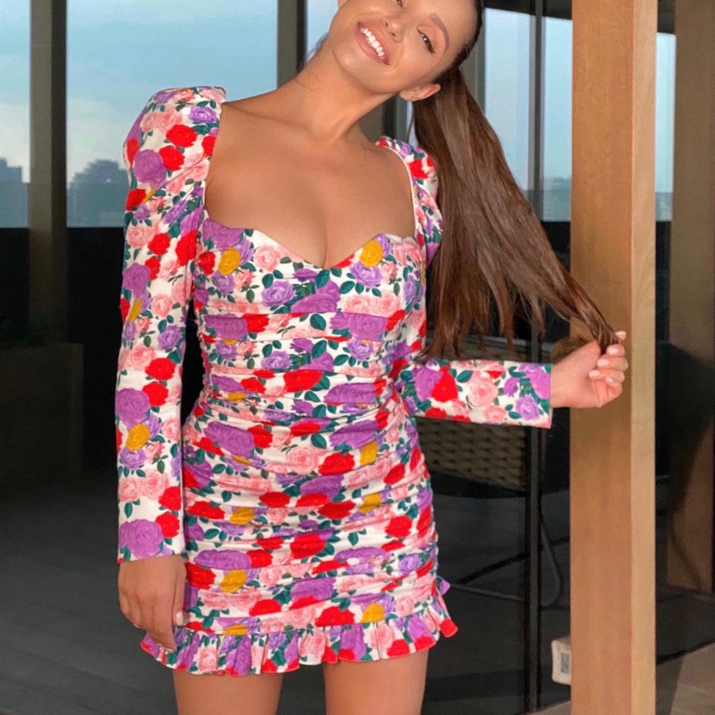 Nwt Giuseppe Di Morabito Ruched Floral Poplin Puff Sleeve Mini Dress